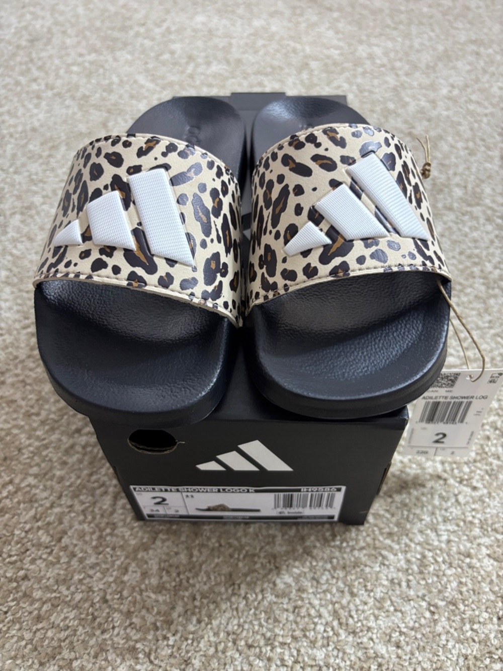 adidas Leopard Strap Slide Sandals - Black & Tan